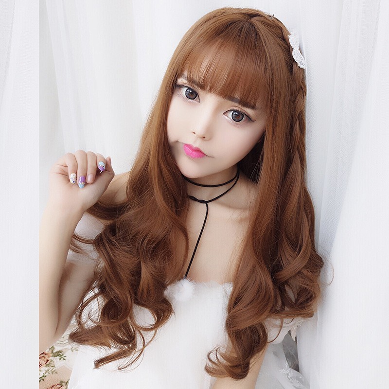 Trendy Long Wavy Synthetic Wig With Airy Bangs Natural Looking Realistic Voluminous Clip-in For Daily Use_voghion.com