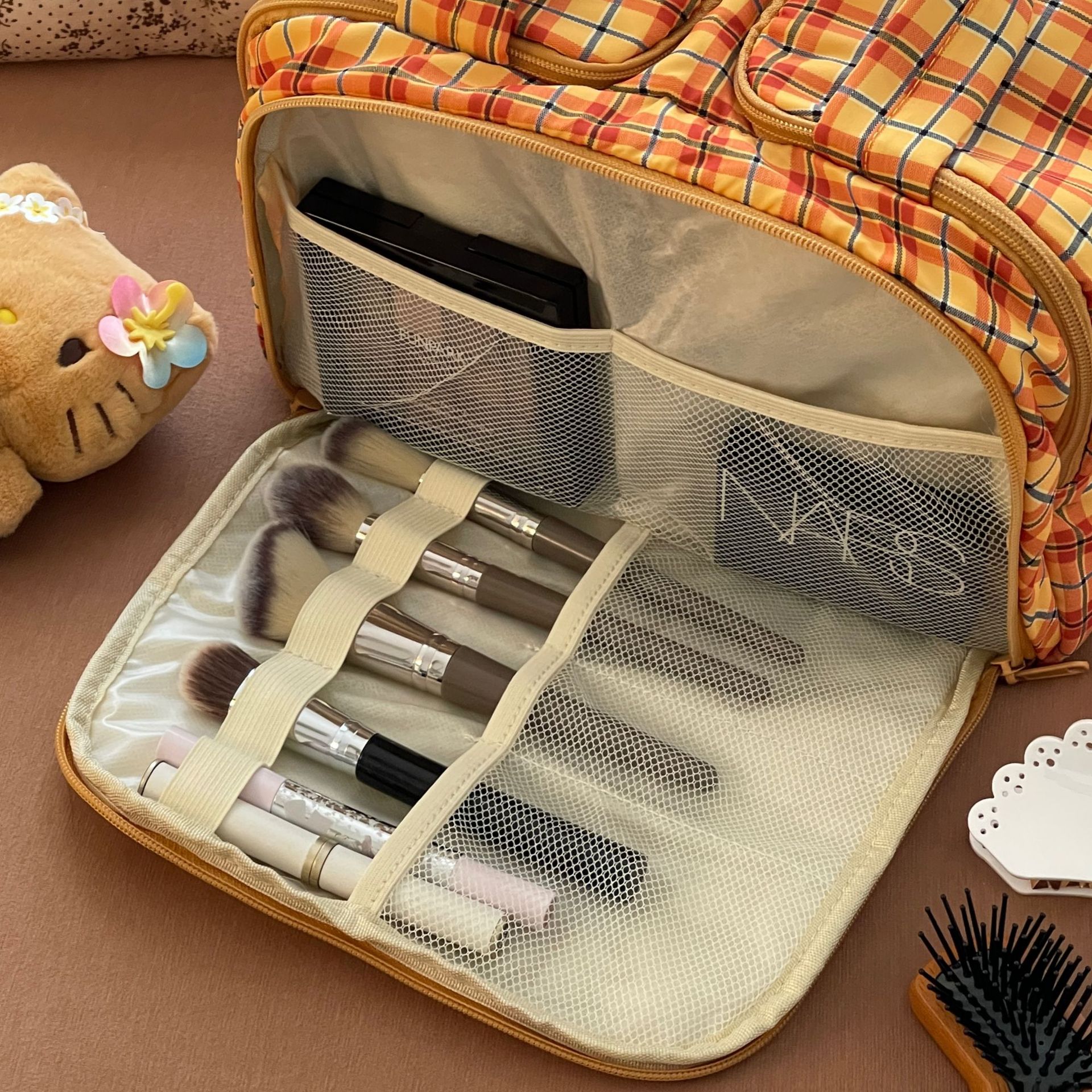 Bolsa de maquillaje multicadrícula para mujeres 2025, nueva bolsa de almacenamiento portátil de gran capacidad, bolsa de lavado de viaje