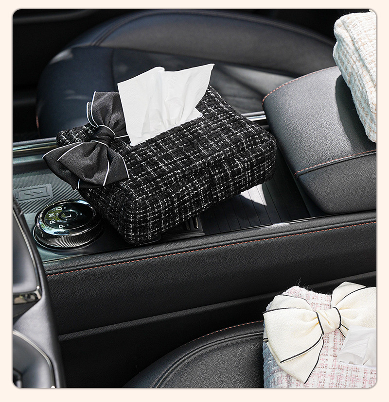 Blue Rain Car Tissue Box, Small Fragrant Style Car Tissue Box, Simple and Cute Bowknot Car Seat Back Tissue Box for Women