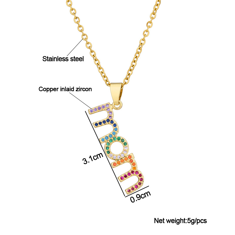 304 Stainless Steel Copper MAMA Simple Style Plating Inlay Letter Zircon Pendant Necklace display picture 1