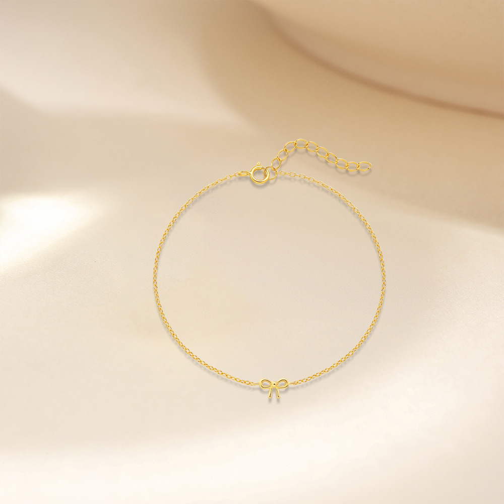 Daily Occasion 925 Sterling Silver Material 925 Sterling Silver Bow Knot 925 Sterling Silver Cable Chain Bracelets