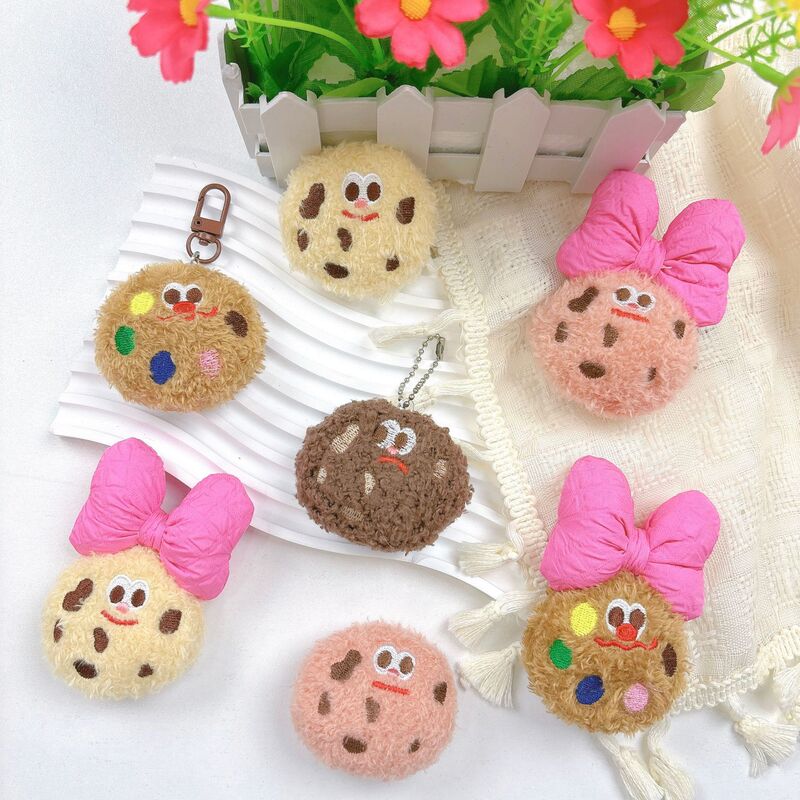 Bow Cookie Plush Doll Brooch Funny Cotton-Filled Cookie Doll Pendant DIY Hairpin Clothing Accessories