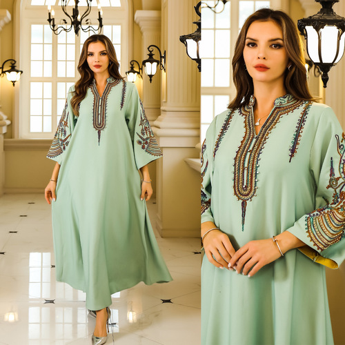 Abaya lady robe evening gown Dubai Turkish Middle Eastern Muslim rope embroidered robe women's dress
