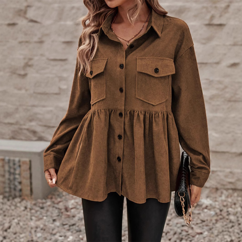 2024 International Station Cross-border Women's Commuter Long-sleeved Jacket Autumn and Winter Brown Retro Loose Cardigan Women's Jacket