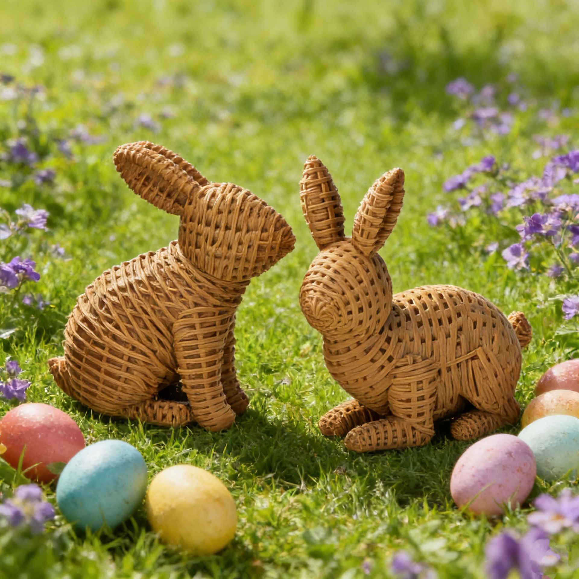 Amazon New Cross - Border Pascua 3D Printing Ratán Bunny Mixed Decoration Products tejiendo adornos de conejo
