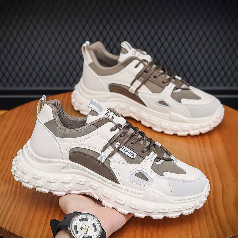 Модные мужские кроссовки 2025: новые летние универсальные повседневные белые кроссовки на танкетке в стиле Hong Kong, кроссовки в стиле «dad shoes», трендовые кроссовки Ins Fashion