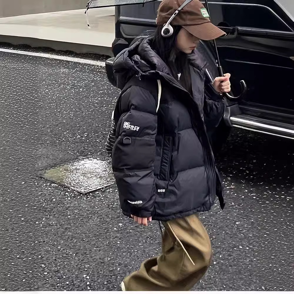 2024童装中大童冬装洋气加厚男女童白鸭绒连帽外套抽绳童羽绒服潮