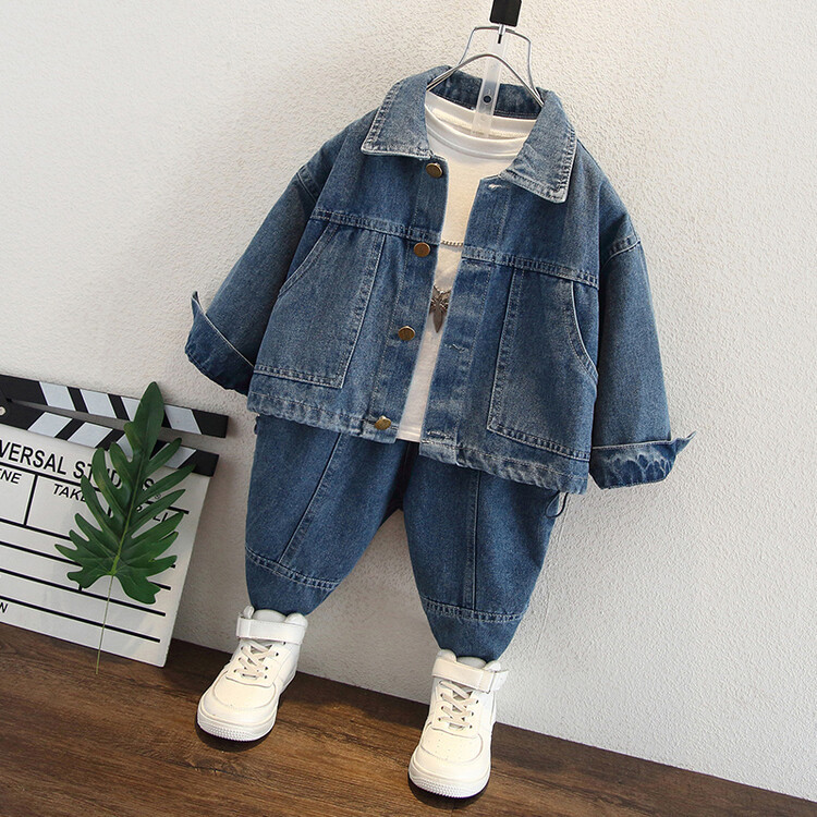 Boys' denim set for spring autumn 2024, new cool explosive street two-piece set, small and medium-sized western-style_voghion.com