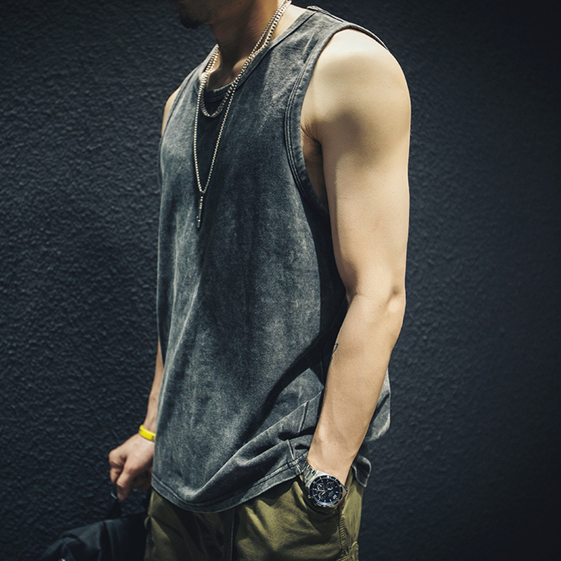 Summer Cotton Sleeveless T-Shirt Vest for Men, Loose Retro Style, Short-Sleeved Outerwear, Sports Large Size T-Shirt, Trendy and Stylish