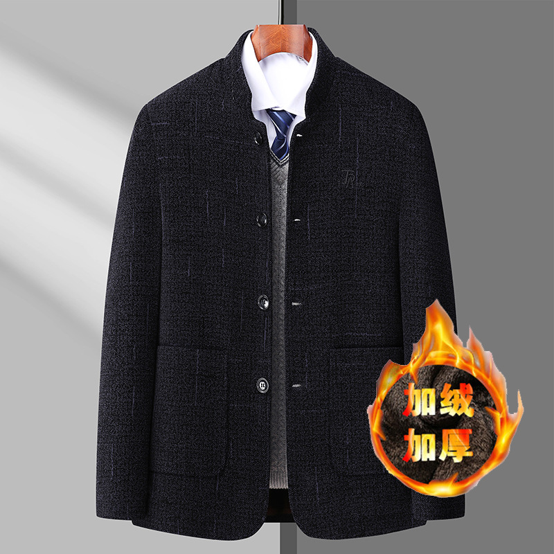 Venta al por mayor primavera y otoño hombres de mediana edad y ancianos ropa fina para papá chaqueta de chenilla casual con cuello alto chaqueta botones de negocios