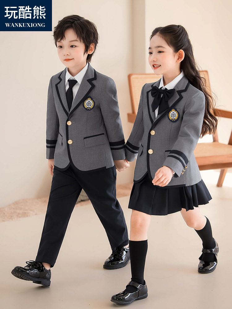 Playful Bear Primary and Middle School Spring and Autumn Uniform Set Children's Kindergarten School Uniform Academic Style Junior High School Class Uniform Suit