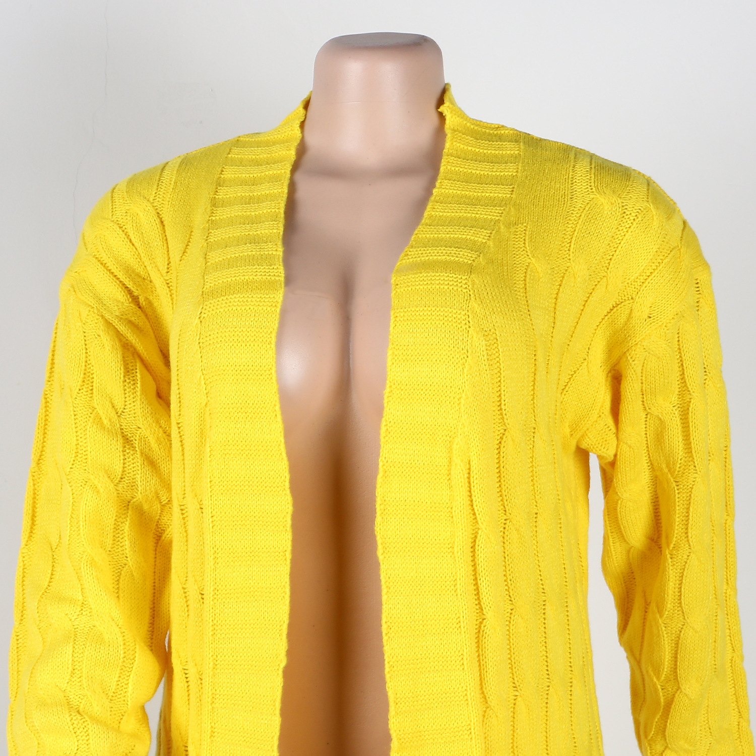 Damen Strickjacke Lang Aus Grobstrick In Unifarben Wintermantel_voghion.com