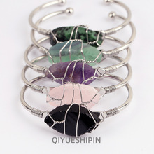 跨境外贸新品简约时尚手链天然水晶原石不定形手工绕线手镯批发