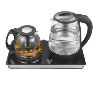 厂家定制小家电烧水壶玻璃电热水壶恒温保温茶具三件套蓝光烧水