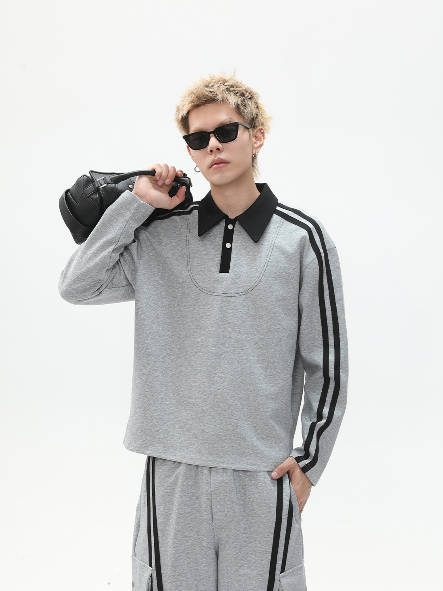 MTLCLOTHES Hombres| American College Retro Stripes Polo Shirt Sleeve Sets