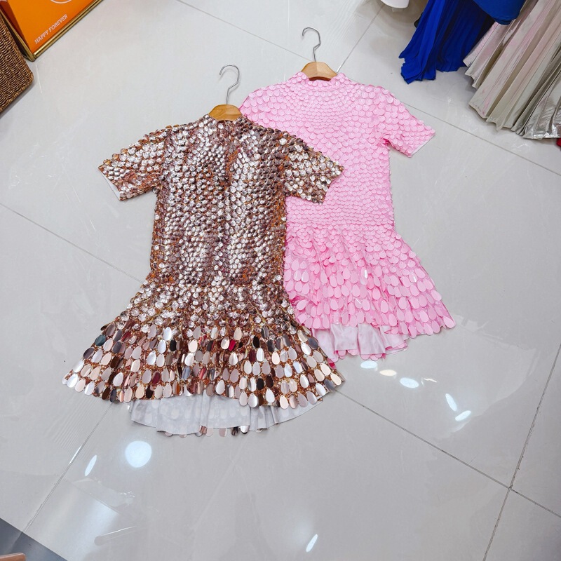 Nanyou Thailand Niche Sexy Shimmering Shell Sequin Halter Neck Bodysuit Dress Short Party Dress