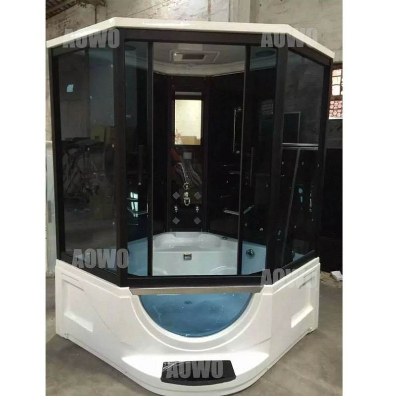 Sala de vapor húmeda en forma de abanico interior 1500*1500 sala de vapor de esquina doble sala de sauna de ducha en forma de abanico con bañera