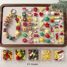 【圣诞】亚克力烤漆圣诞色系手机链钥匙扣串珠diy配件材料散珠子