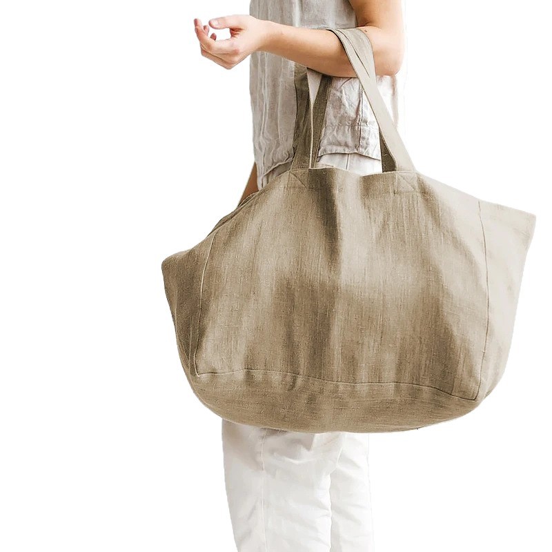 INS estilo gran bolsa de playa de lino natural de algodón de gran capacidad bolsa de lona simple bolso de compras del hombro
