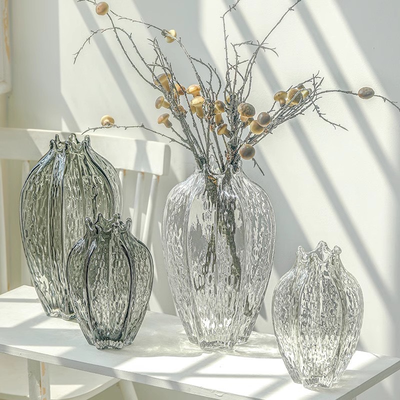 Nordic modern simple embossed transparent glass high-end vase home…