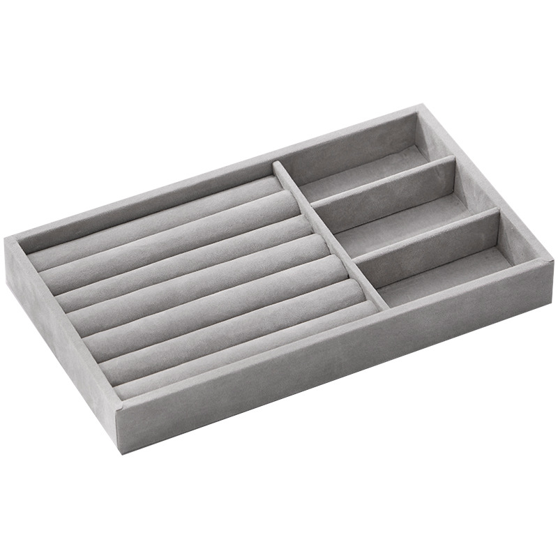 En stock al por mayor flocado caja de joyería pendientes caja de joyería caja de anillo pequeño hogar gran capacidad Placa de terciopelo