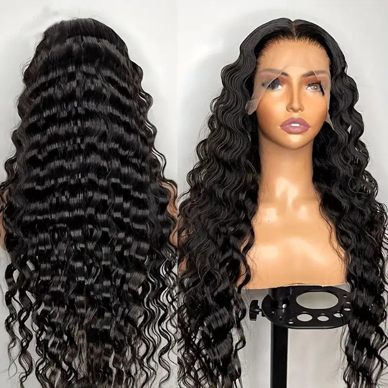 Parrucca da donna lunga e riccia in pizzo con riga centrale, soffice, naturale, alla moda, con extension per capelli sintetici_voghion.com