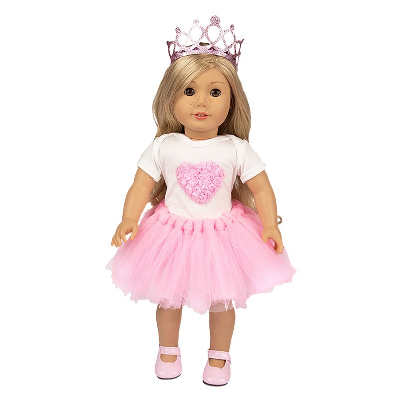 Venta caliente transfronteriza 18 pulgadas American Girl muñeca ropa 43cm muñeca ropa amor gasa vestido corona princesa vestido