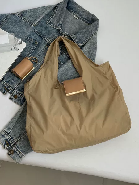 Cross-border ins-style keychain storage bag, nylon waterproof shopping bag, foldable and convenient handbag, shoulder bag, underarm bag