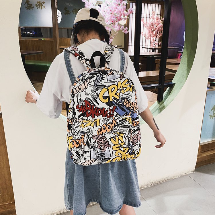 Mochila Graffiti, mochila ligera de lona para estudiantes de primaria y secundaria, mochila escolar de gran capacidad, diseño personalizado de estilo nacional para hombres y mujeres