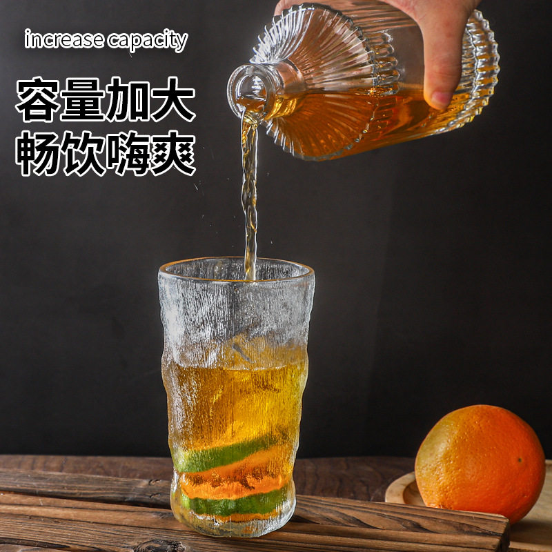 日式冰川杯樹紋玻璃杯新款顏值水杯女果汁飲料杯磨砂咖啡啤酒酒杯