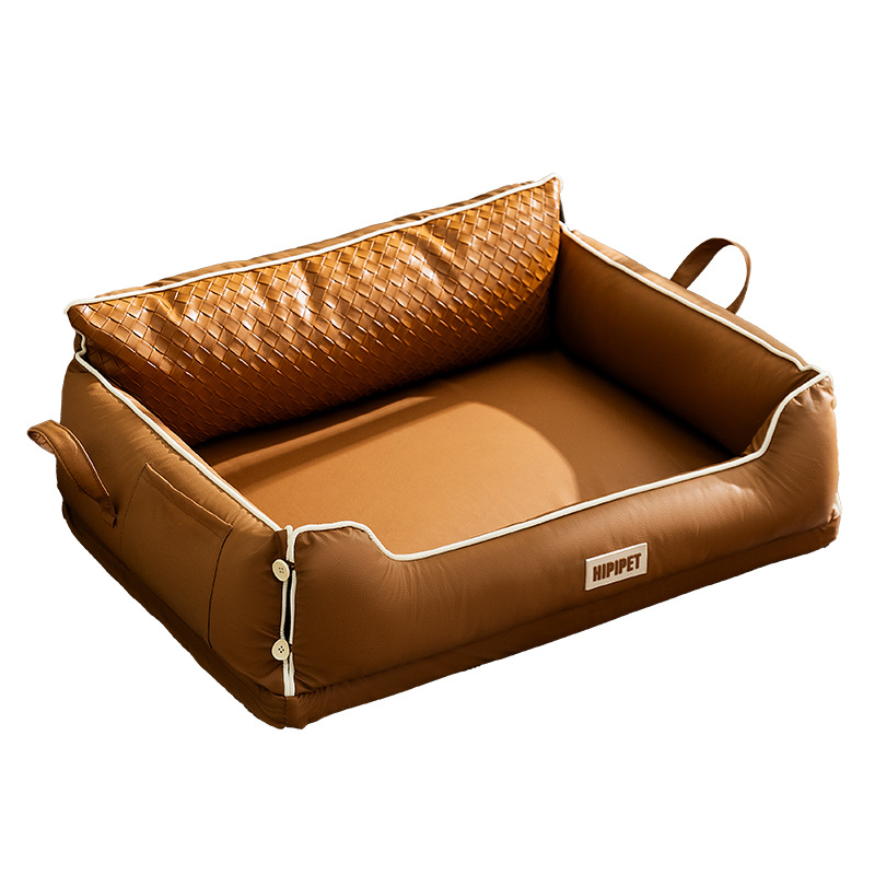 Cama cuadrada para perros y gatos con respaldo de látex para todas las estaciones, impermeable y resistente a las manchas, colchoneta para dormir para mascotas.