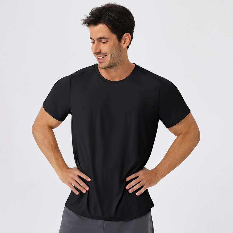 男性春夏氷糸日焼け止め運動tシャツ速乾フィットネス半袖屋外ゆるい通気性丸首ランニング上着|undefined