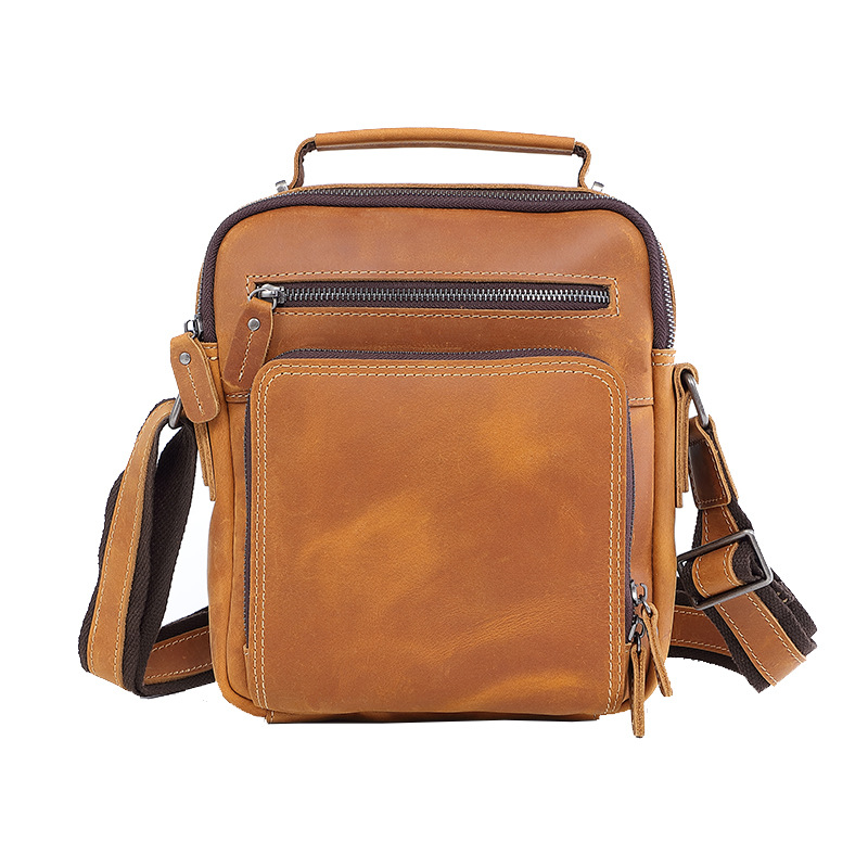 New business shoulder bag, men's leather bag, Crazy Horse leather messenger bag, casual retro large-capacity leather._ipsvogv.com