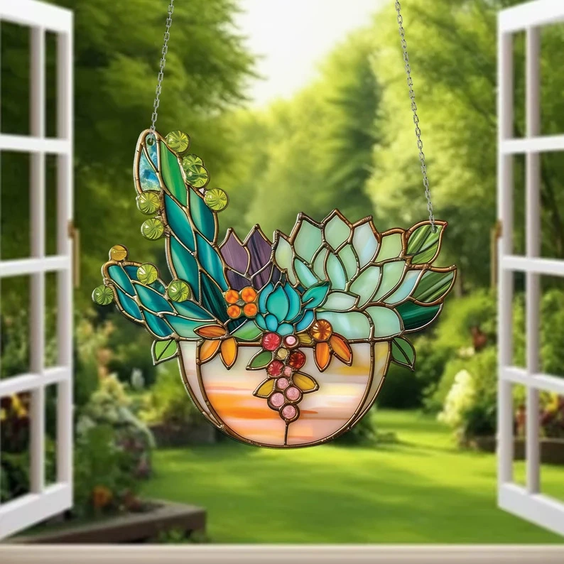 Новые акриловые окна висят мясистые кактусы растения 2D окно висят арт-деко мясистые кактусы горшки