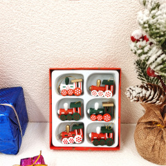 箱入り 6 クリスマストレインヘッドクリスマスクリエイティブ木製クリスマスツリーペンダント DIY ギフト