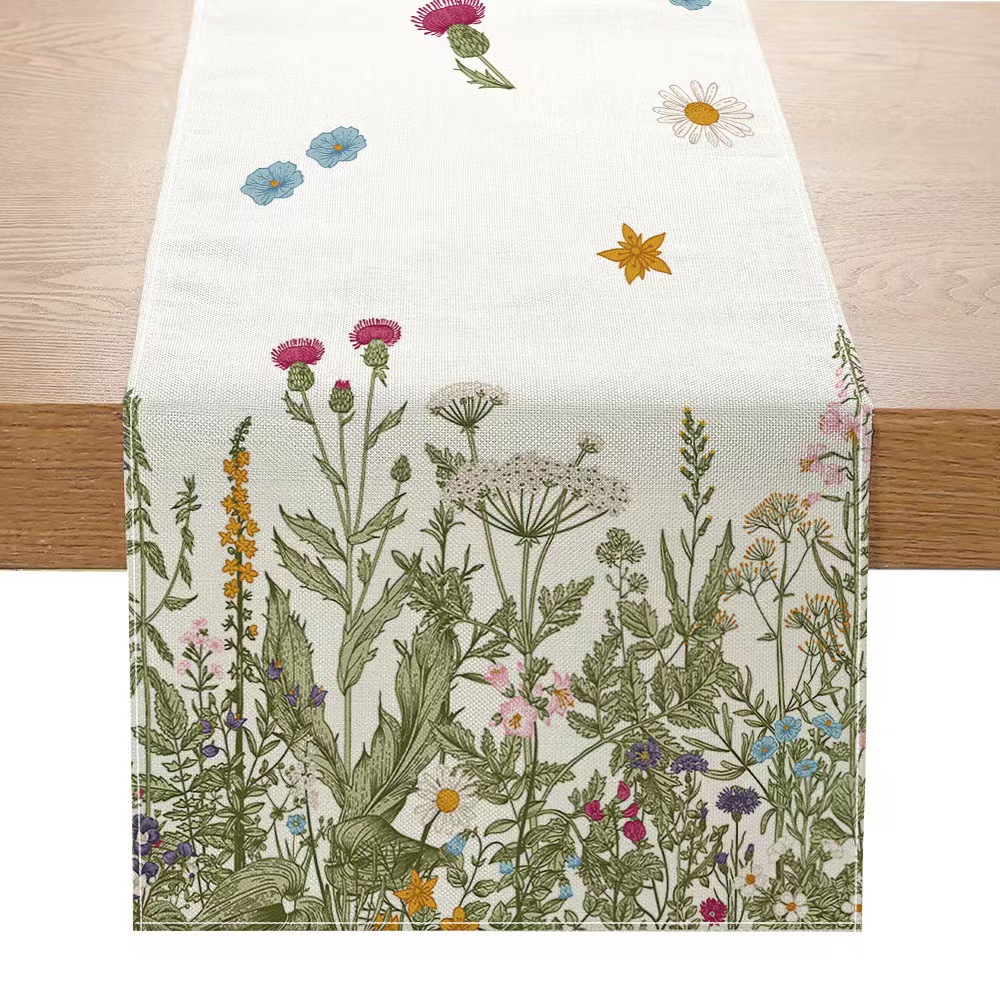 Nórdico verde planta serie impresa corredor de mesa Lino hogar decoración mesa de café tela decorativa Amazon image 13