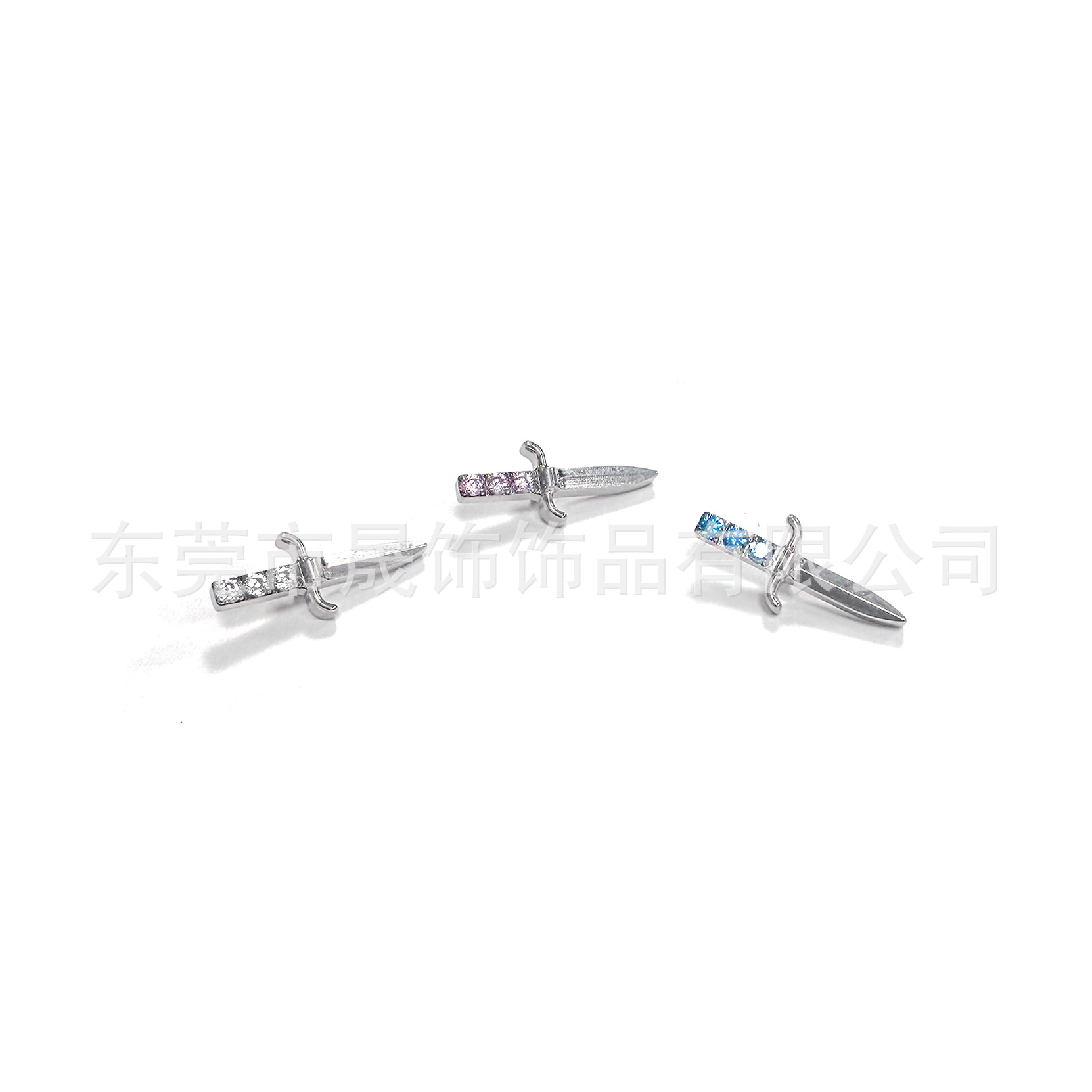 F136钛合金十字宝剑耳钉镶5A锆石耳骨钉G23钛内螺纹穿刺饰品配件