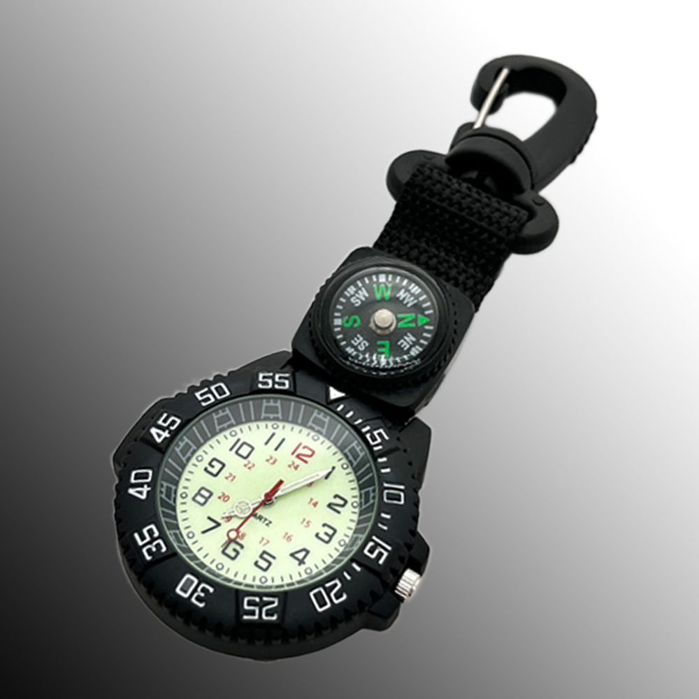 运动挂表登山扣表背包扣表腰表老人用表带指南针夜光显示