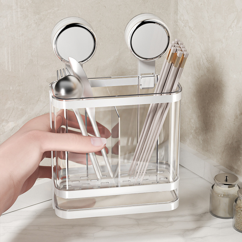 Tubo de palillos de ventosa Caja de palillos de drenaje de cocina sin perforación montada en la pared Caja de almacenamiento de palillos nuevos para el hogar