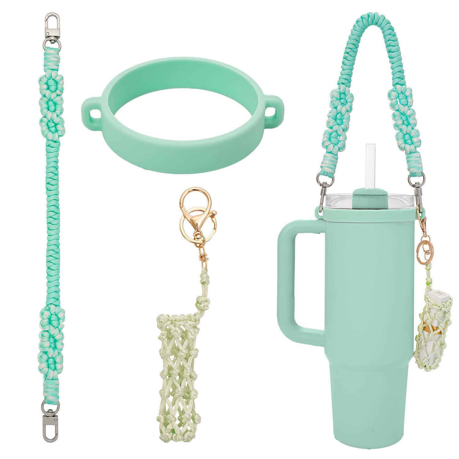 Amazon stanley pequeña margarita flor taza de agua cordón de grado alimenticio anillo de silicona cinturón de taza de agua portátil