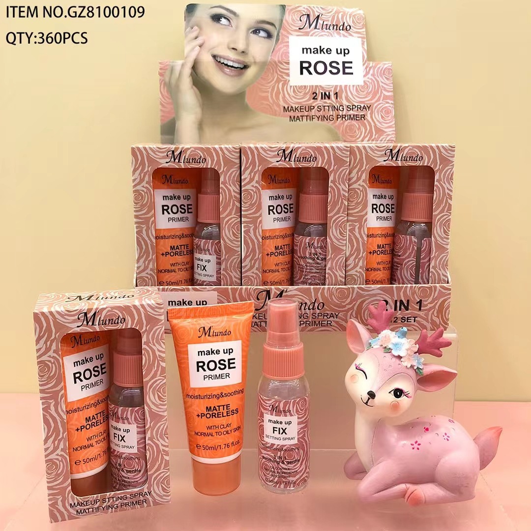 Nuevo nuevo producto transfronterizo Mlundo aislante humectante maquillaje pre-emulsión + conjunto de aerosol de maquillaje impermeable duradero