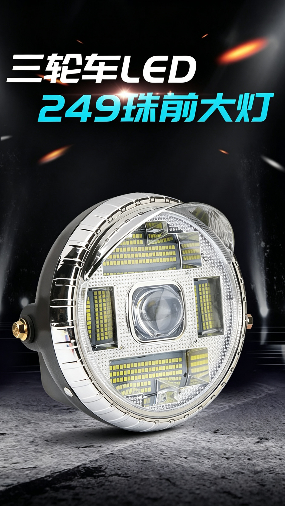 Electric Tricycle LED Front Headlight Motorcycle Super Bright Modified Round Headlight 12v-80V Universal Electric Vehicle Headlight