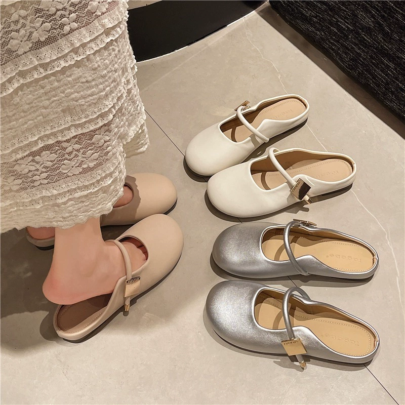 2025 новые летние полусандалии Baotou, модные и повседневные ленивые тапочки без каблука, французские тапочки