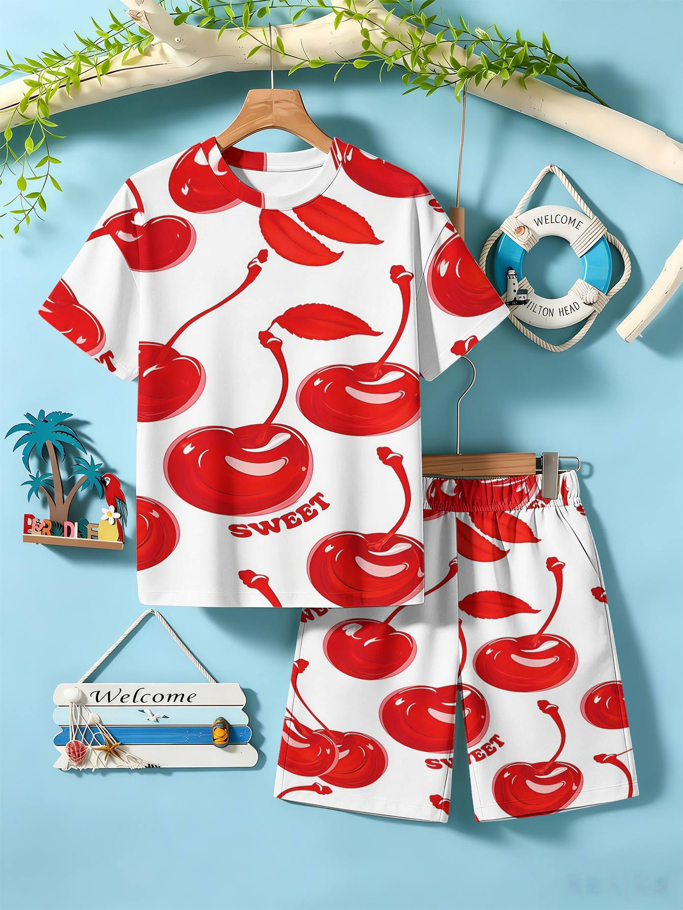 Ensemble été garçon t-shirt et short imprimé cerise_voghion.com