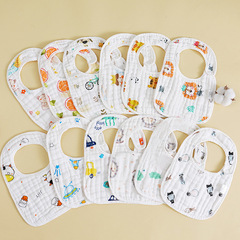 Eight-layer gauze U-shaped bib, double-sided printed side-opening snap-buckle absorbent bib for baby, baby saliva napkin
