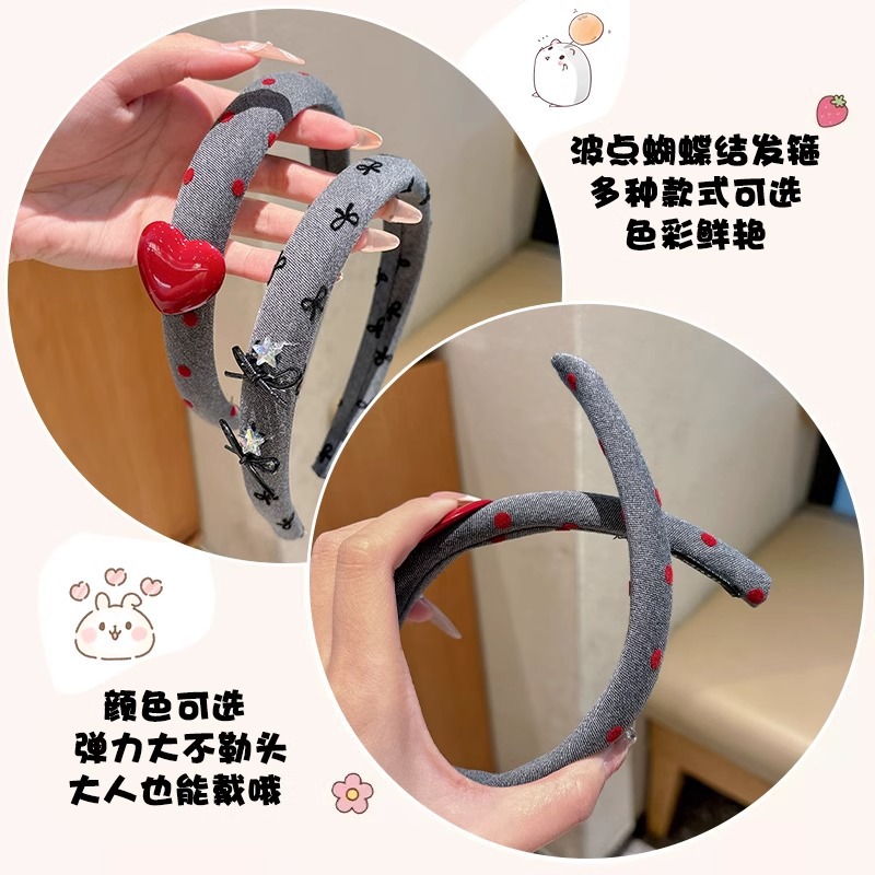 Niños gris flocado bandas de cabello alto cráneo de alta sensación tocado 2024 nuevo simple punto de onda arco atado de cabeza mujer