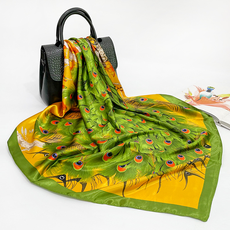 Fashion Peacock Satin Printing Silk Scarves display picture 1
