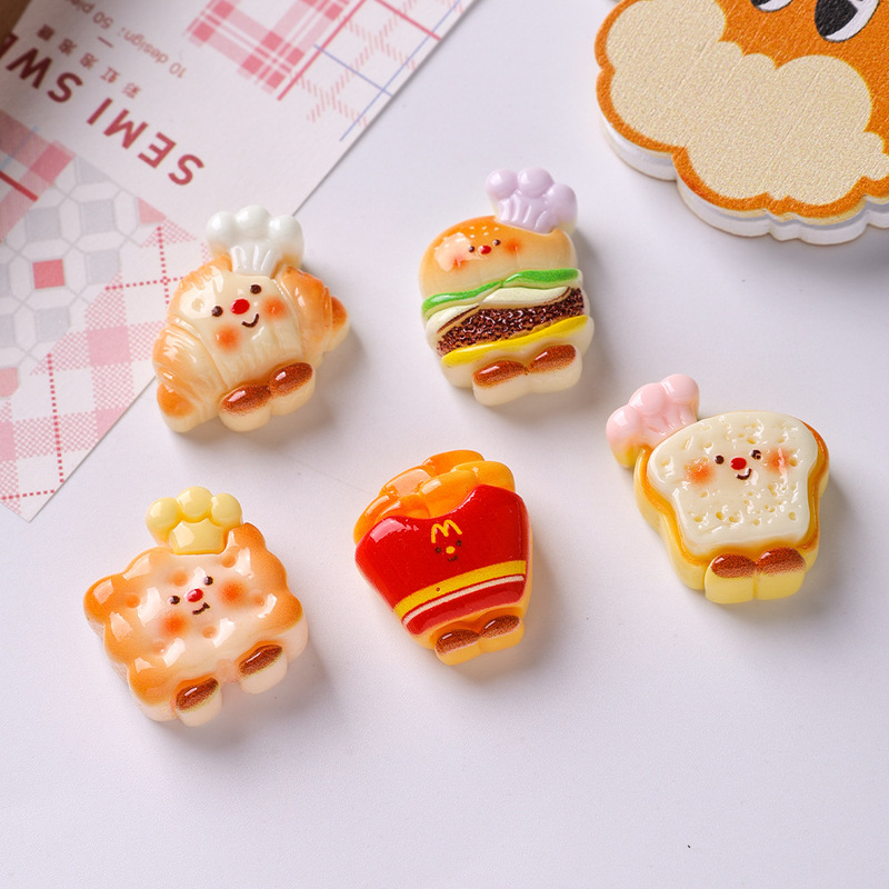 Smiley Face Bread, Hamburger, Toast, Miniature Food Toys, Resin Small Accessories, Earrings, DIY Hair Clips, Jewelry, Shoe Buckles, Accessories