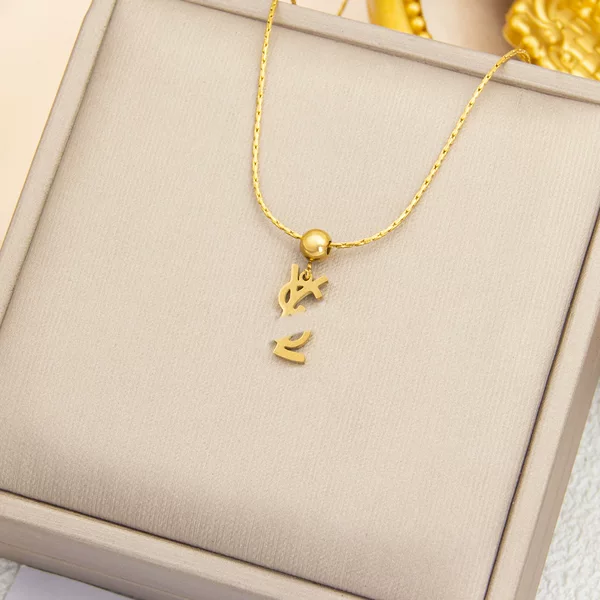 Titanium Steel K-Style English Letters Y Jiaxiangjia Pendant Necklace Accessible Luxury Simple Fashion Clavicle Chain Non-Fading Gold Beans