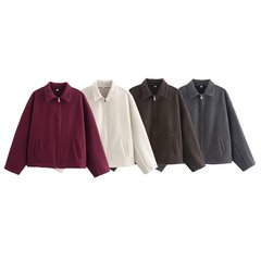 2025年秋 欧米向け越境婦人服 ファッション 四色展開 ワイドジッパー付きウールコート w107 8780
